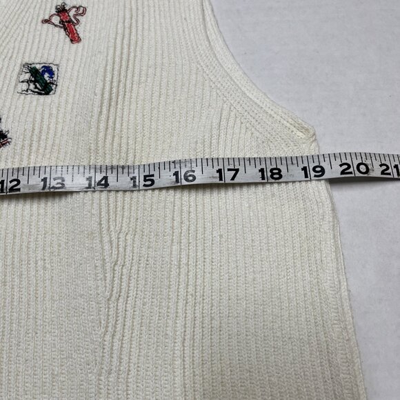 Vintage Leon Levin Sweater Vest Women M White Golf Theme Embroidered Button Down - Picture 8 of 9